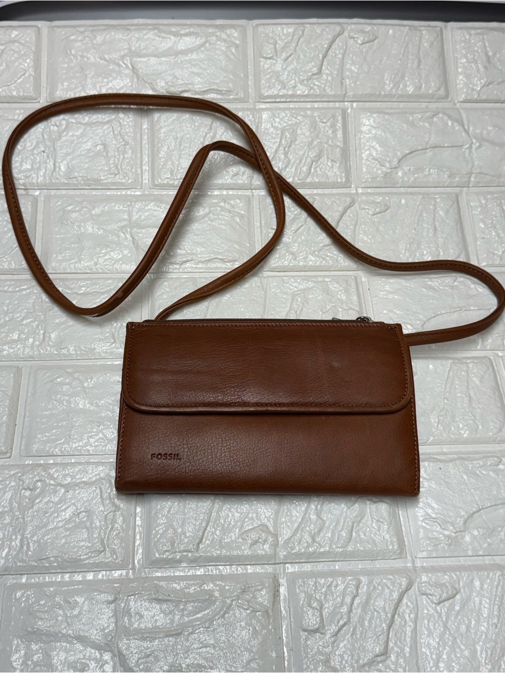 Fossil leather crossbody bag brown purse small